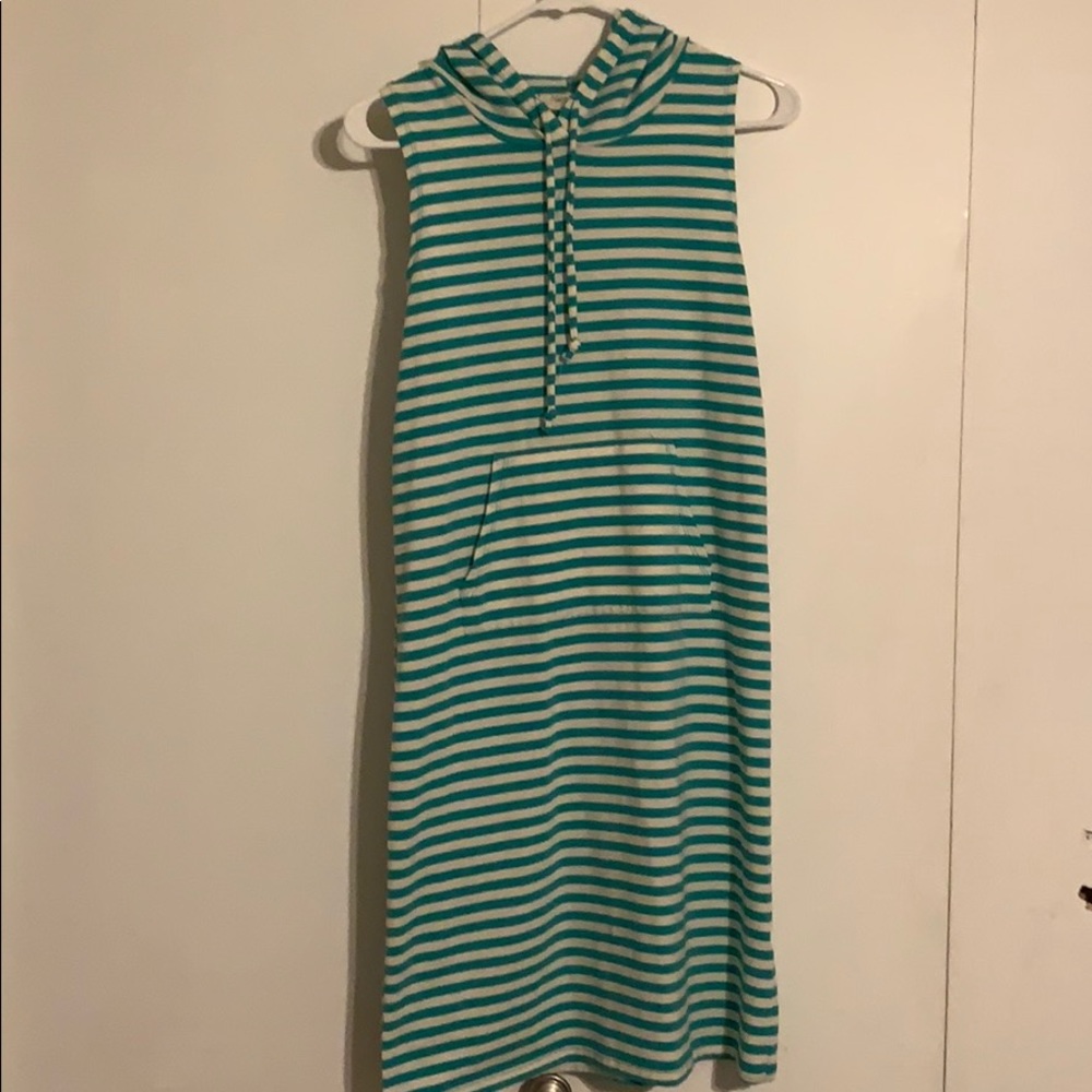 Teal and white stripe hooded sports dress